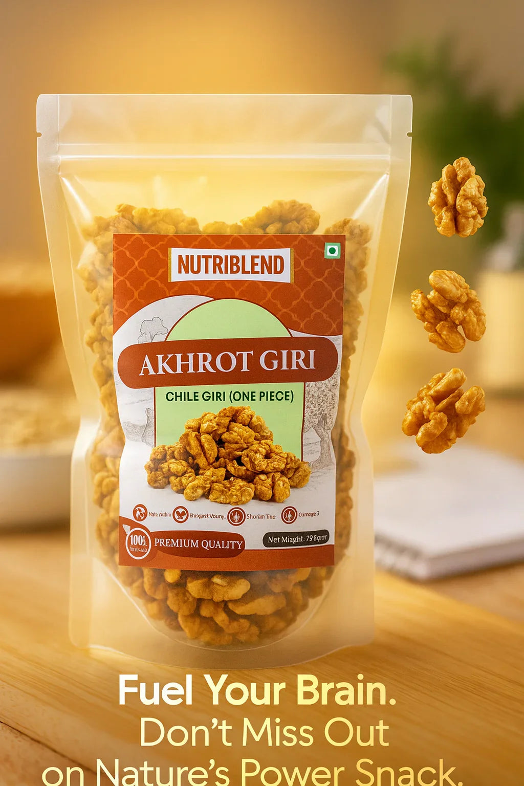 Premium Chile Walnut Kernels 200g | Shelled Akhroat Giri | Omega-3 Rich Superfood