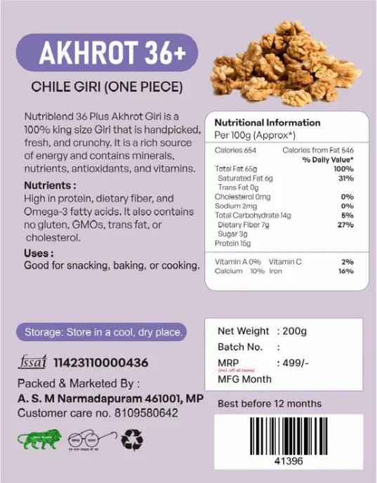 Premium Chile Walnut Kernels 200g | Shelled Akhroat Giri | Omega-3 Rich Superfood