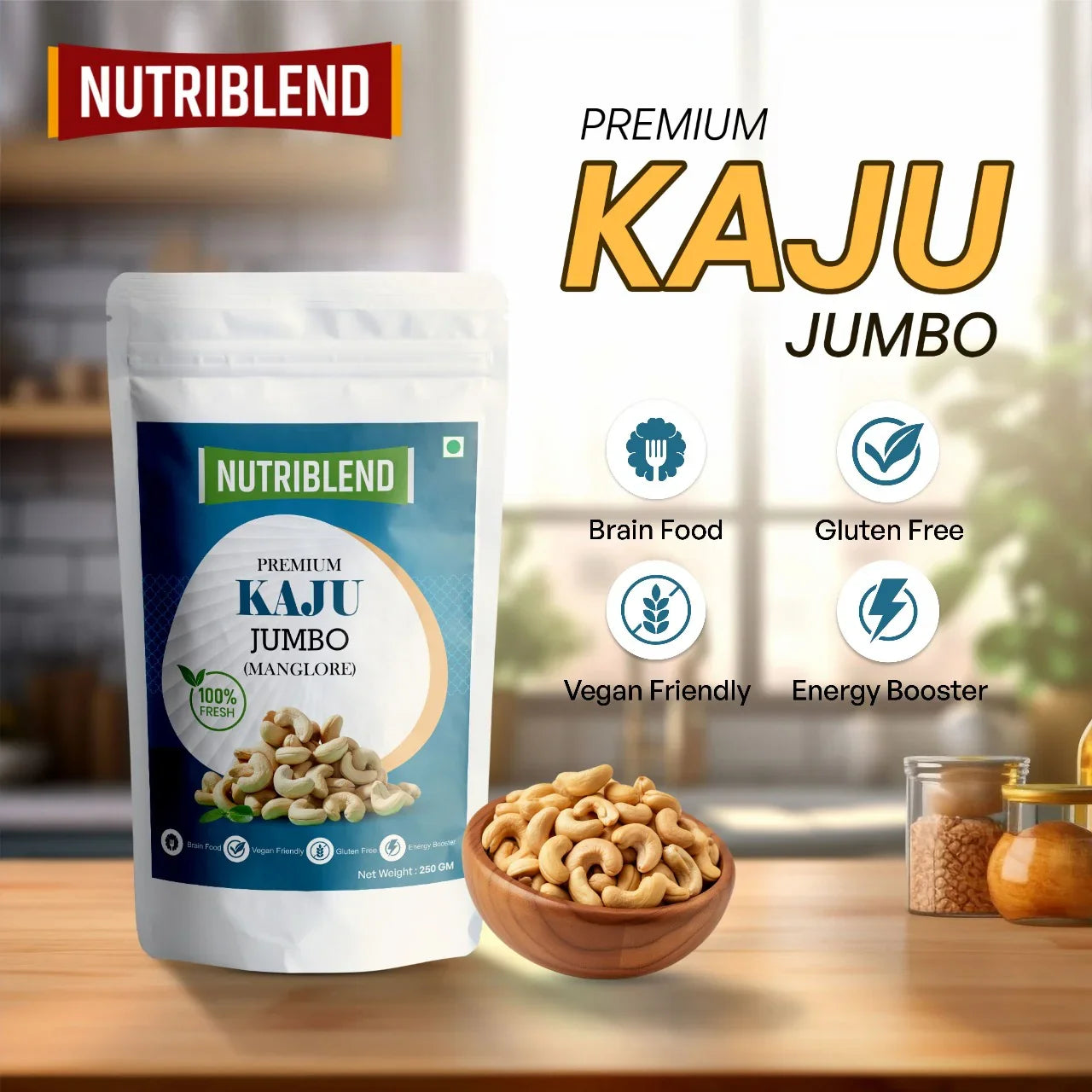 Premium Jumbo Cashews 250g | Whole Kaju W320 | Luxury Dry Fruit