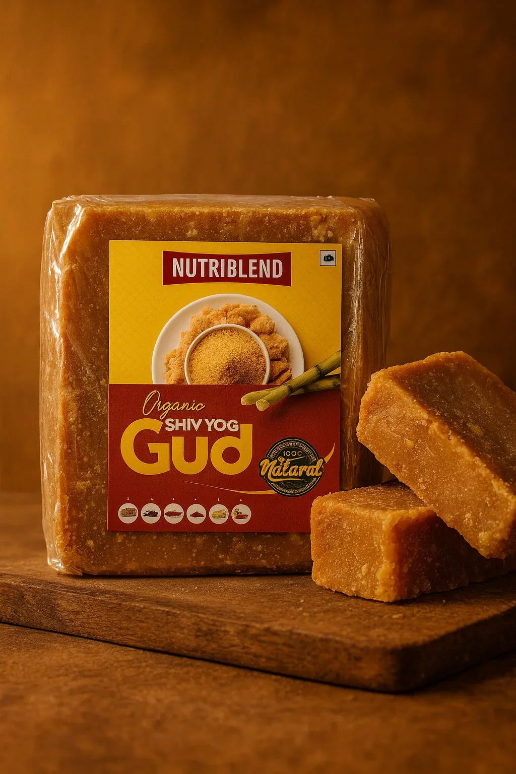 Organic ShivYog Jaggery 1kg Slab | Pure Chemical-Free Gud | Natural Sweetener